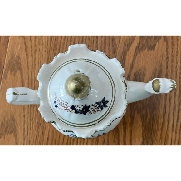 Porcelain Blue Floral Teapot With Gold Details & Bird Spout 5 1/2” - Picture 6 of 6